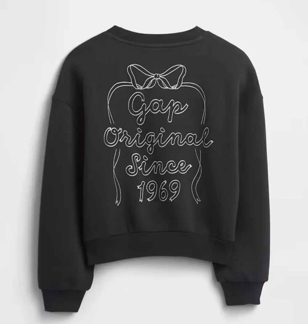 NEW GAP Kids Oversized Cropped Sweatshirt SZ 10 Bow Black White